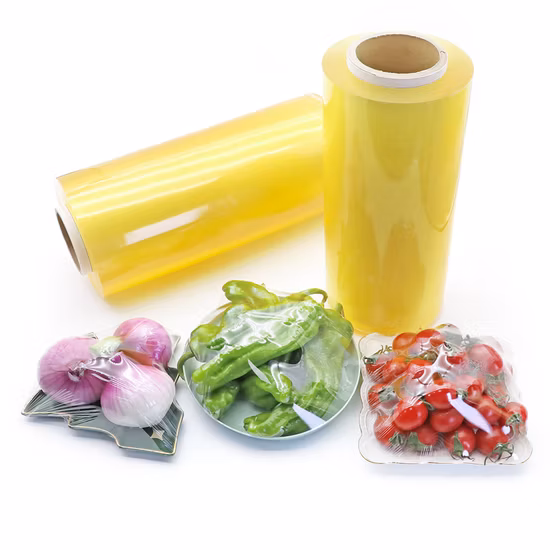 Food Grade PVC Food Cling Wrap Film High Stretch Transparent Clear Waterproof Plastic Packing Material Wrapping Film Stretch Film Jumbo Roll for Food packaging