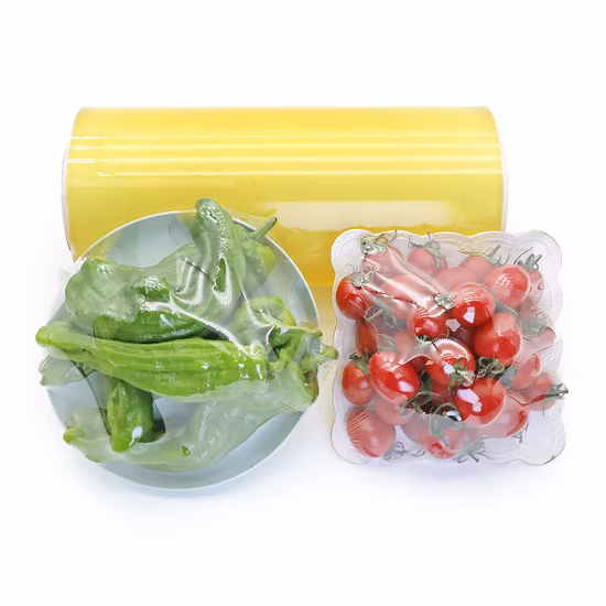 Food Grade PVC Food Cling Wrap Film High Stretch Transparent Clear Waterproof Plastic Packing Material Wrapping Film Stretch Film Jumbo Roll for Food packaging