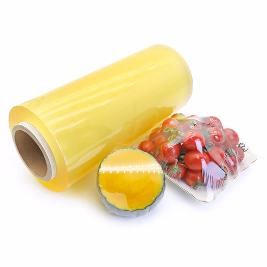 Food Grade PVC Food Cling Wrap Film High Stretch Transparent Clear Waterproof Plastic Packing Material Wrapping Film Stretch Film Jumbo Roll for Food packaging